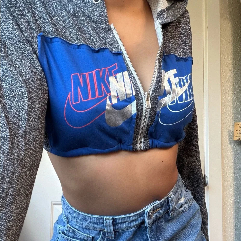 Nike Blue and Gray Zip-Up Crop Top